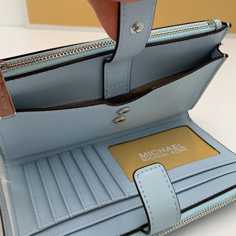 MICHAEL KORS LG DOUBLE ZIP WRISTLET Phone Case Holder Wallet Vista Blue